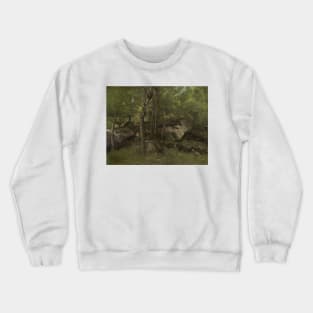 Rocks in the Forest of Fontainebleau by Jean-Baptiste-Camille Corot Crewneck Sweatshirt